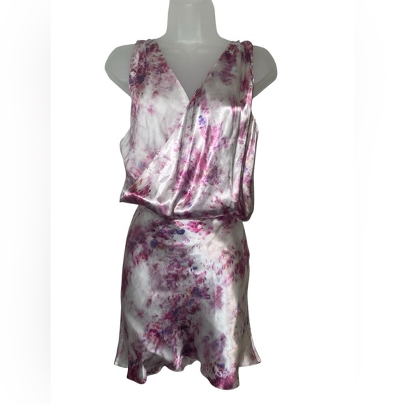 Marina Moscone Silk Blend Open Back Mini Dress Pink Floral NWT - Picture 2 of 6